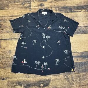 David Dart Rayon Button‎ Down Shirt Palm Tree Print Short Sleeve XL